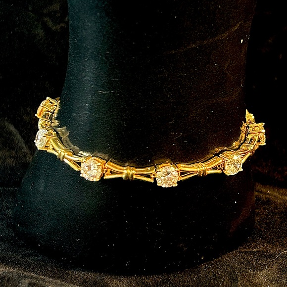 Roman Jewelry - Vintage Roman gold-tone geometric setting tennis-style rhinestone bracelet